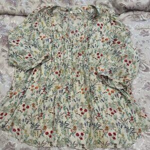 Lucky Brand Floral Button‑Front Blouse – Size 1X
